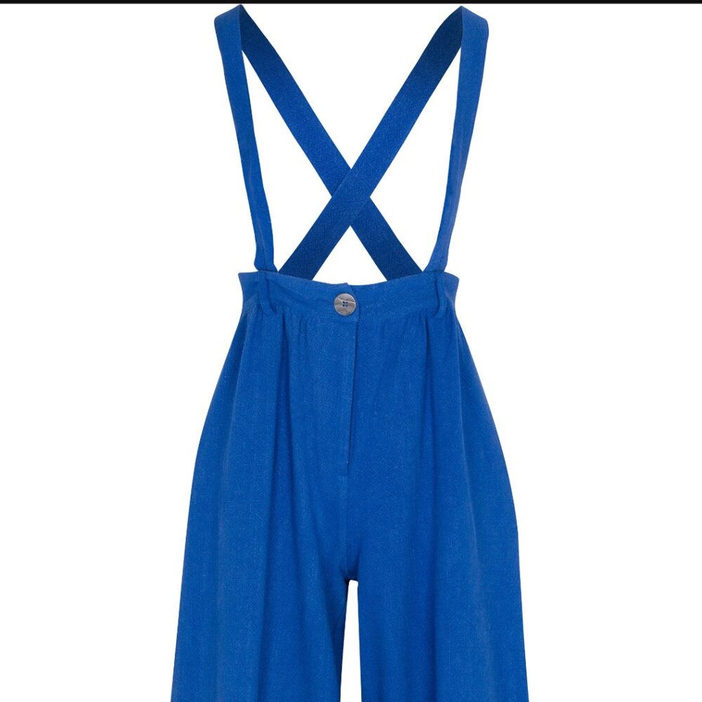 EUC Suspender Wide Leg French Blue Linen Pants by Fashion Brand Company